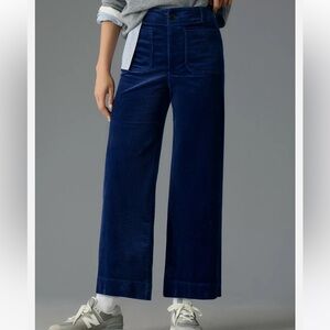 Anthropologie Maeve The Colette Cropped Wide Leg Pant: Corduroy, Indigo Blue, 29